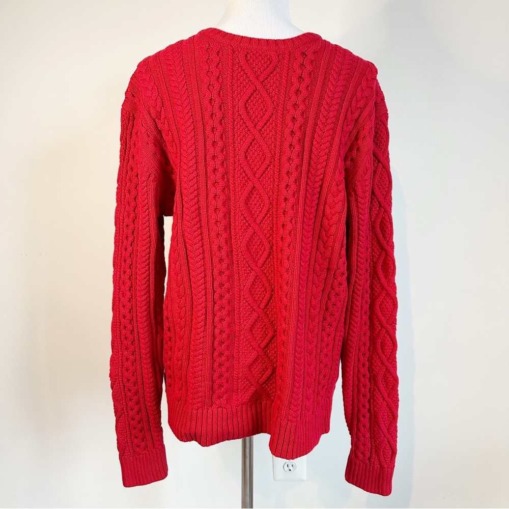 Amazon Essentials Red Men’s Unisex Cotton Cable Knit Pullover Sweater, Large